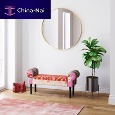 Traditional upholstered bench WING PATCHWORKcottonsolid wood baseplywood