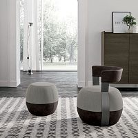 Contemporary pouf Barriquefabricleatherwooden