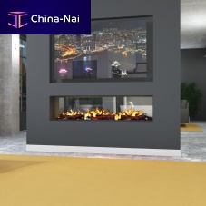 Double-sided fireplace insert E-TUNNEL PROelectricremote-controlledflame effect