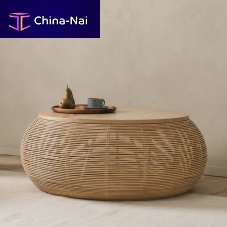 Contemporary coffee table VIVIoakwood veneerrattan base