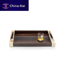 Wooden serving tray MIDAgold-plated brasshome
