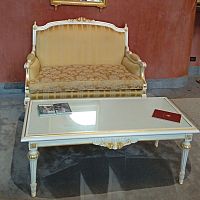 Louis XVI style coffee table IMPEROglassmarblesolid wood base