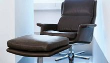 Contemporary armchair GEORGEleatherwith footrestbrown