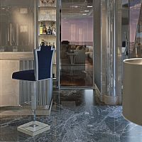 Contemporary bar chair P/715-Bindoorfabriclacquered wood base