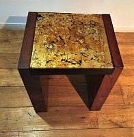 Classic side table glassiron basehardwood base
