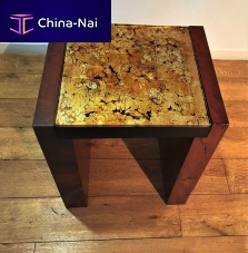 Classic side table glassiron basehardwood base