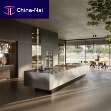 Contemporary kitchen NOVANTAstainless steelislandhandleless
