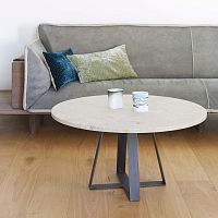 Contemporary coffee table natural oaknatural stoneiron base