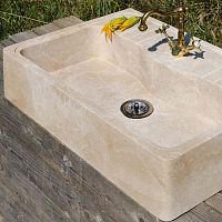 Single-bowl kitchen sink ACQUAIOwithout drainboardnatural stonetravertine