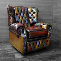 Traditional armchair MONK leatherwith footrestwing