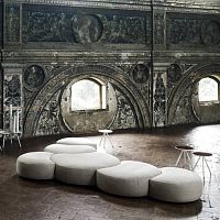 Contemporary pouf PASTICCAfabricleatherround