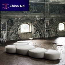 Contemporary pouf PASTICCAfabricleatherround