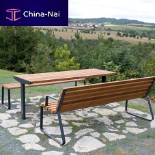 Contemporary table PIKOwoodengalvanised steel baserectangular