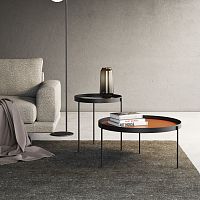 Industrial design pedestal table FLOYDwood veneermetalstone