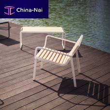 Contemporary table and bench set STACKexotic woodacaciasteel
