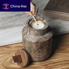Marble candle holder HANDLE BLACK TRAVERTINE