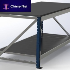 Metal workbench with shelves