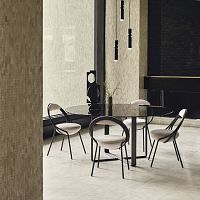 Contemporary dining table MUSICO tempered glassstainless steel baseround