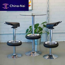 Original design high bar table VINTAGE tempered glasschromed metal baseround