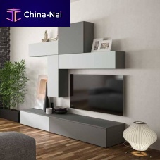 Contemporary TV wall unit lacquered woodwith storagecustom