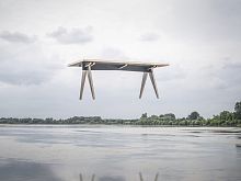 Contemporary table birchplywoodaluminum base