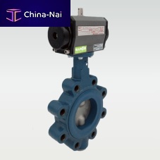 Butterfly valve pneumatically-operatedfor controlstop