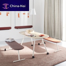 Contemporary work table DEEMwoodenmetal baseoval