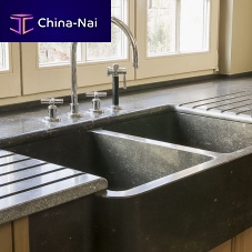 Double kitchen sink CLASSICwithout drainboardmarbleapron-front