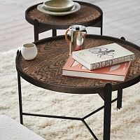 Contemporary coffee table COMPOSEoakbrass baseround