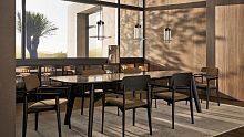 Contemporary table CURVEwood veneermarbleleather