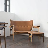 Scandinavian design upholstered bench CHIEFTAINSwalnutteakwith backrest