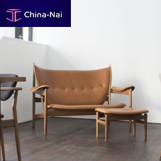 Scandinavian design upholstered bench CHIEFTAINSwalnutteakwith backrest