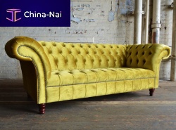 Chesterfield sofa GENEVAvelvetyellow2-person