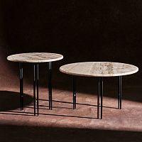 Contemporary coffee table IOI travertinesteel basebrass base