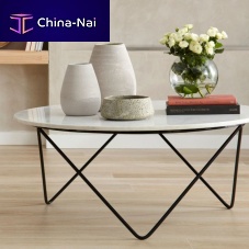 Industrial style coffee table BAYE marblemetal basecircular