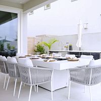 Contemporary dining table GIN 90 (DINING)teakconcretewooden base
