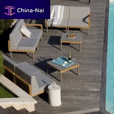 Contemporary coffee table KALLYSTAteakHPLaluminum base
