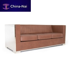 Contemporary sofa GLOSSY leatherbrownnickel-plated brass