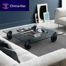 Contemporary coffee table TAVOLO CON RUOTE MEDIUMglassmetal baserectangular
