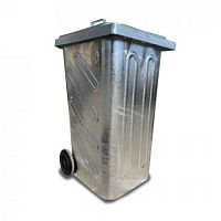 Galvanised steel waste container for household wastewith lid2-wheel