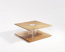 Contemporary coffee table FUGUEglasswooden baseglass base