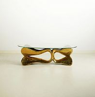 Contemporary coffee table BUTTERFLY WINGSglassbrass baseoval