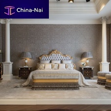 Double bed 7600LM classicwith upholstered headboardsolid wood