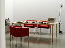 Contemporary armchair CUBICA fabricby Studio Lievore Altherr Molinaon casters