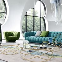 Contemporary coffee table EVOLsmoked glassstainless steel baseround