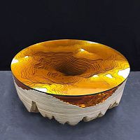 Contemporary coffee table Abyss Horizon: Amberglasswooden baseround