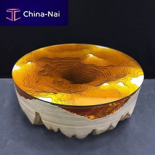 Contemporary coffee table Abyss Horizon: Amberglasswooden baseround