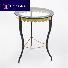 Traditional pedestal table JOSEPHINEtempered glasswrought ironpainted steel