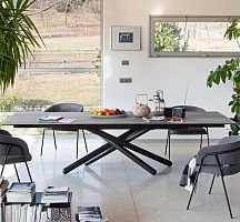 Contemporary table DUELwoodenceramicstone