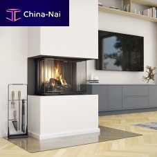 Closed wood hearth Regg RAS Asymmetric3-sidedmetalglass